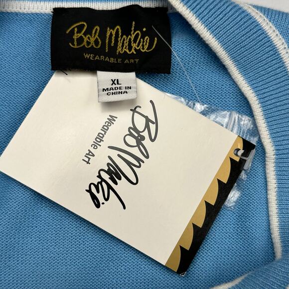 Bob Mackie Sweater Womens XL Blue Fruit Floral Embroidered Cardigan Artsy Preppy - Picture 9 of 14